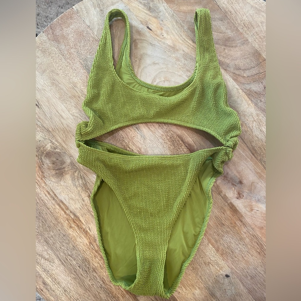 Good American Textured Yellow Green One-Piece Swimsuit